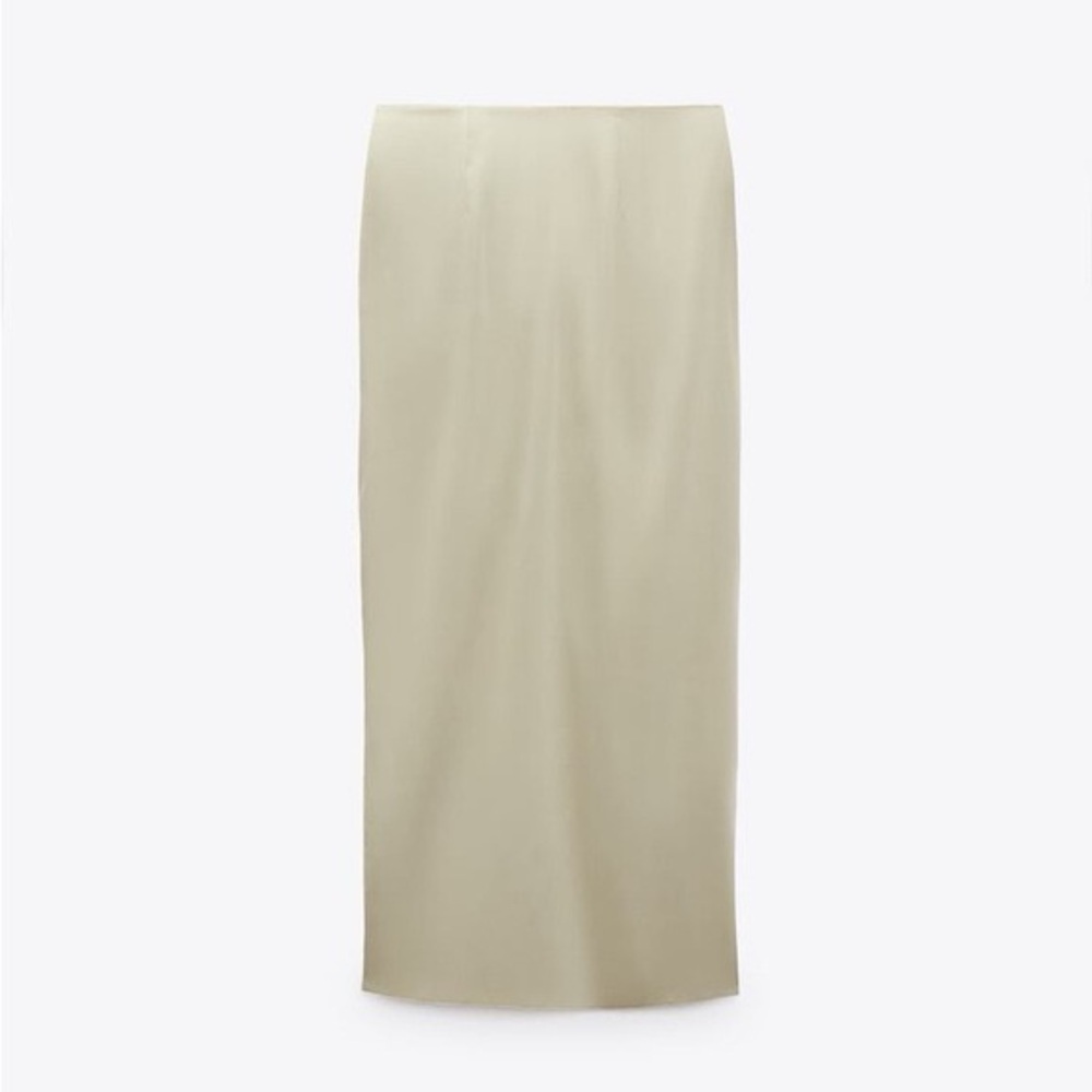 NWT Zara Champagne Gathered Satin Slit High Waist Midi Skirt Sz S - Picture 7 of 7